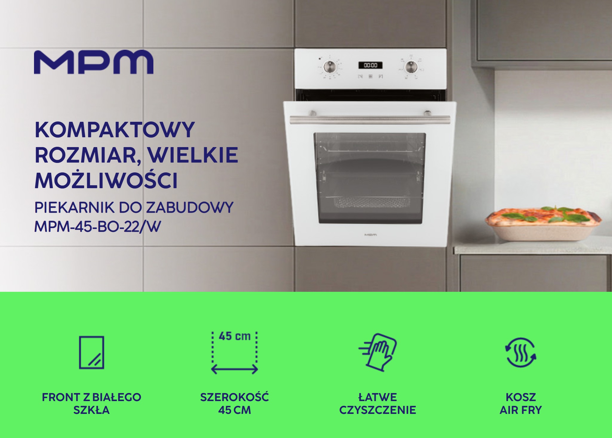 Piekarnik elektryczny do zabudowy 45cm. MPM-45-BO-22/W F4