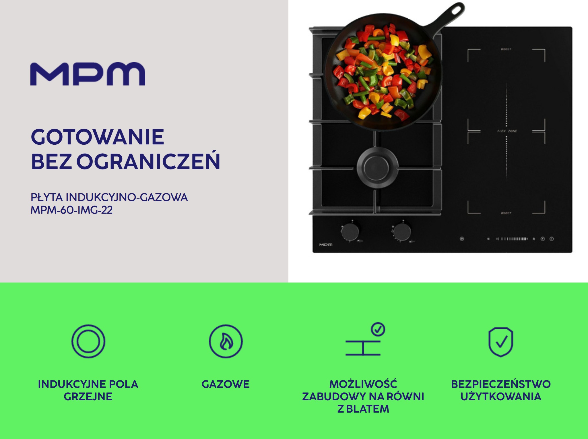 Płyta gazowo-indukcyjna do zabudowy 60cm. MPM MPM-60-IMG-22 MPM-60-IMG-22-1