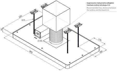 Okap sufitowy Toflesz Magnum 90 biały 850m3/h turbina zewnętrzna