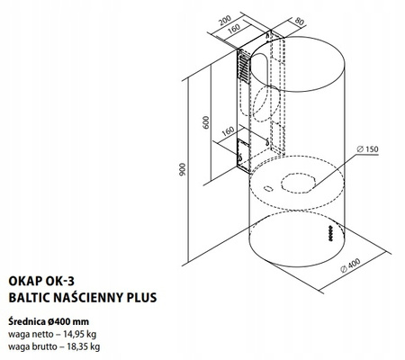 Okap kominowy / przyścienny Toflesz Baltic Plus 40 biały mat 500m3/h