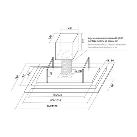 Okap sufitowy Toflesz Elit 120 biały 850m3/h turbina zewnętrzna