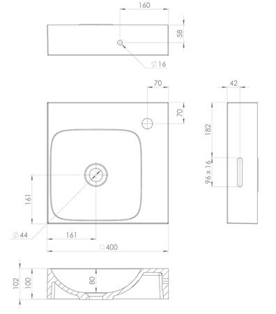 Umywalka narożna, kompozytowa Sapho Emona EN040R 40x40cm, biały