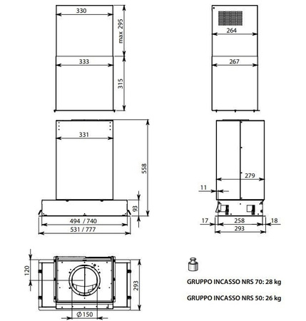 Okap podszafkowy / do zabudowy Falmec Grupa Silnikowa Plus NRS70 800m3/h
