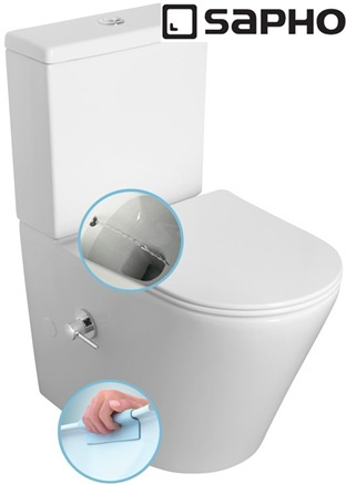 Kompakt WC z f. bidetu Sapho Paco PC1012RX rimless, cleanwash, biały