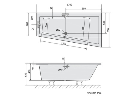 Wanna asymetryczna Polysan Andra R 81511.40, 170x90x45cm, prawa, beżowy