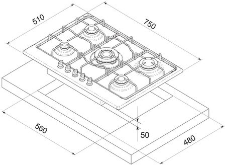 Płyta gazowa do zabudowy retro 75cm. Freggia HR750VGTAN antracyt