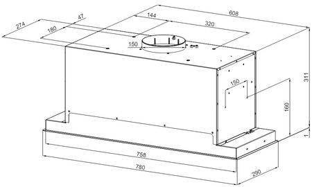 Okap podszafkowy / do zabudowy Globalo Pinelio 80.1 Black