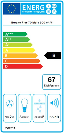 Okap podszafkowy / do zabudowy Falmec Burano Plus 70 White 600m3/h