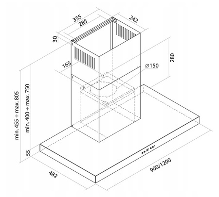 Okap kominowy / przyścienny Toflesz Etna Lux 90 czarny mat 850m3/h