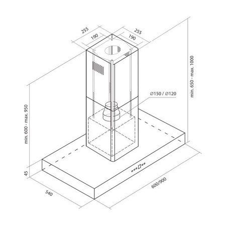 Okap wyspowy Toflesz Etna Isla 90 czarny mat 850m3/h + pilot