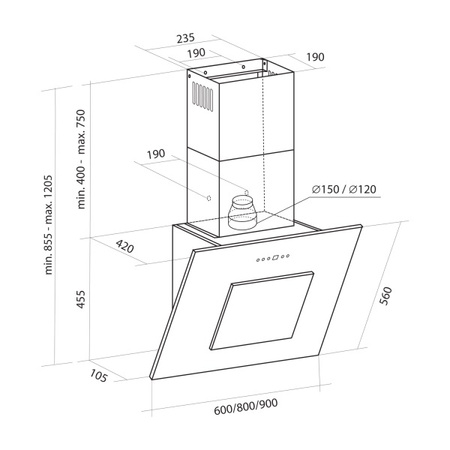 Okap kominowy / przyścienny Toflesz Finezja 60 czarny 850m3/h