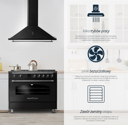 Okap kominowy / przyścienny retro Vestfrost VE-90RSABK silnik bezszczotkowy