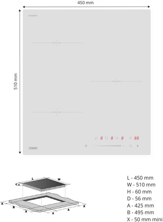 Płyta indukcyjna do zabudowy 45cm. Berg BRGI455W