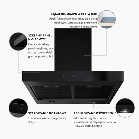 Okap kominowy / przyścienny Globalo Verta 90.3 H2H Black