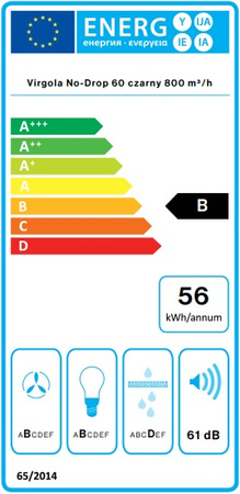 Okap podszafkowy / do zabudowy Falmec Virgola No-Drop 60 Black 800m3/h