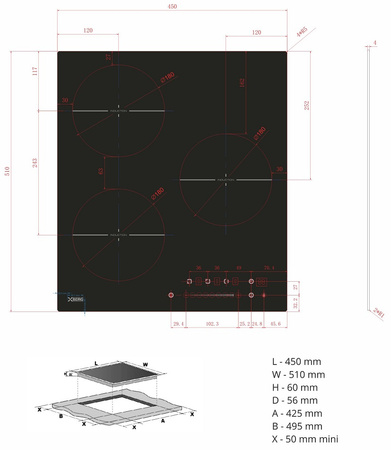 Zestaw 45cm. Berg: płyta indukcyjna BRGI455W + piekarnik elektryczny BGOV45W