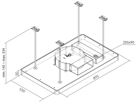 Okap sufitowy Toflesz Magnum 90 czarny 850m3/h turbina zewnętrzna