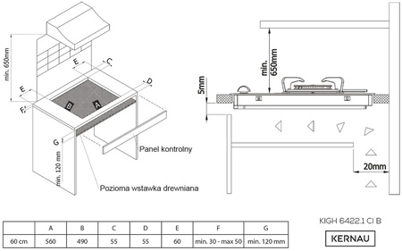 Płyta gazowo-indukcyjna do zabudowy 60cm. Kernau KIGH6422CIB