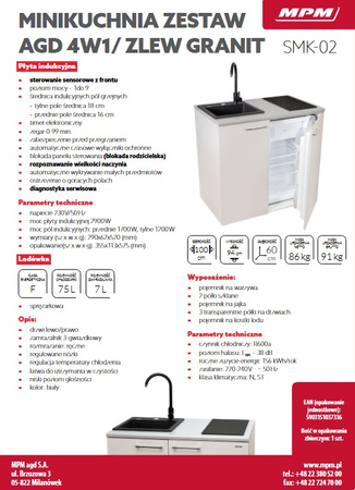 Minikuchnia MPM SMK-02 z płytą indukcyjną i lodówką