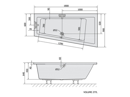 Wanna asymetryczna Polysan Andra R 78771.21, 180x90x45cm, prawa, czarny mat