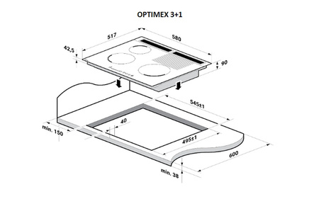Płyta gazowa do zabudowy Solgaz Optimex 3+1 [G20 – 2E] [20 mbar] (GZ-50)
