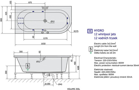 Wanna z hydromasażem Polysan Astra L Hydro 33611H