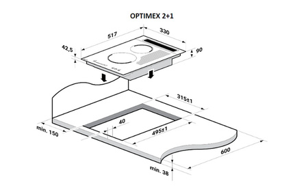 Płyta gazowa do zabudowy Solgaz Optimex 2+1 [G20 – 2E] [20 mbar] (GZ-50)