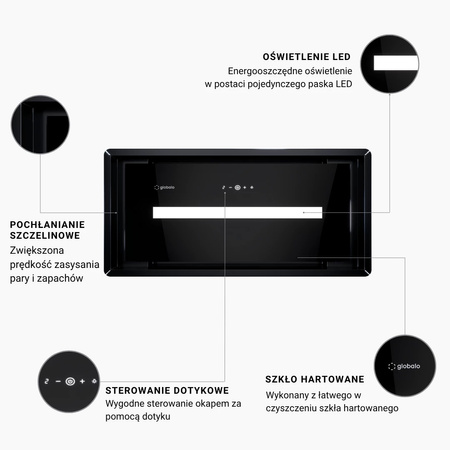 Okap podszafkowy / do zabudowy Globalo Pinelio 80.1 Black