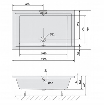Brodzik akrylowy głęboki Polysan Deep 130x75x26cm 72942