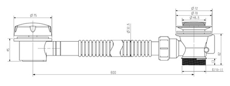 Zestaw odpływowy z korkiem aut. Aqualine TY1002, korek 72mm, chrom
