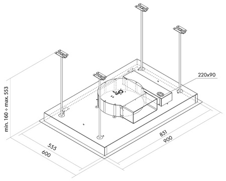 Okap sufitowy Toflesz Empire 90 czarny mat 900m3/h turbina wewnętrzna