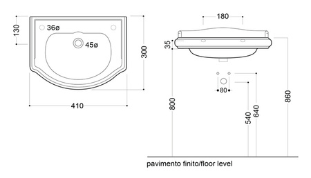 Umywalka ceramiczna retro Kerasan 103301DX otwór na baterię z prawej strony, bez przelewu
