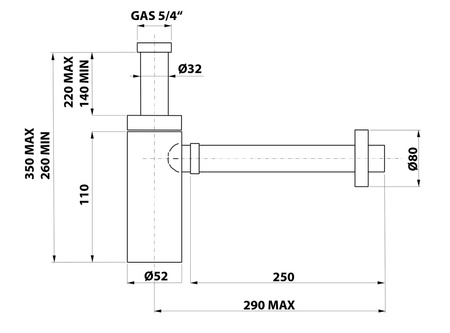 Syfon umywalkowy 5/4" Bonomini King 0595PR25K7 odpływ 32mm, ABS/chrom