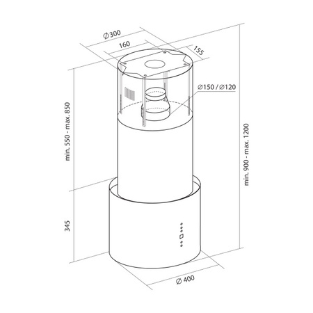 Okap wyspowy Toflesz Cylinder Isla 40 biały mat 850m3/h