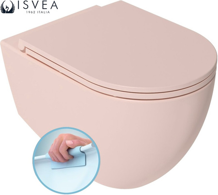 Miska wisząca WC Isvea Italy Infinity 10NF02004-2S rimless, 36,5x53cm, różowy