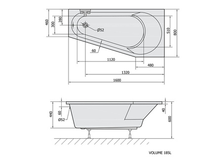 Wanna asymetryczna Polysan Projekta R 21111, 160x80x44cm, prawa, biały