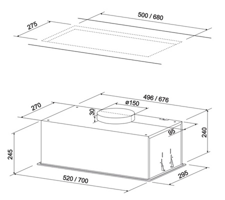 Okap podszafkowy / do zabudowy Seenergy B-IN Line Easy 52 BL