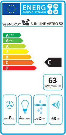 Okap podszafkowy / do zabudowy Seenergy B-IN Line Vetro 52 BL