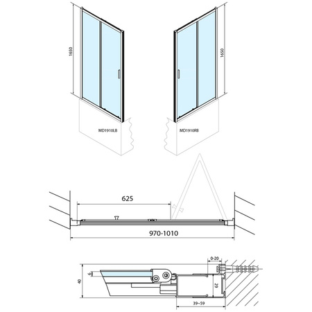 Drzwi prysznicowe Polysan Deep Black MD1910B 100x165cm, szkło czyste