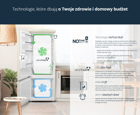 Lodówka wolnostojąca retro Vestfrost VR-FB482-2ERBG NoFrost Multi + odkurzacz VF-VM4001WB AQUA